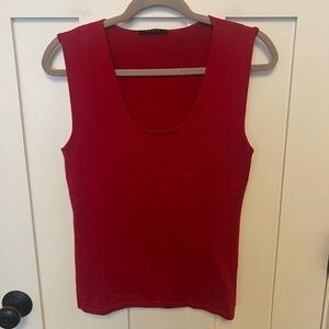 Cyrus Red Sleeveless Sweater Top Silk Wool Blend Classic Soft Quiet Luxury